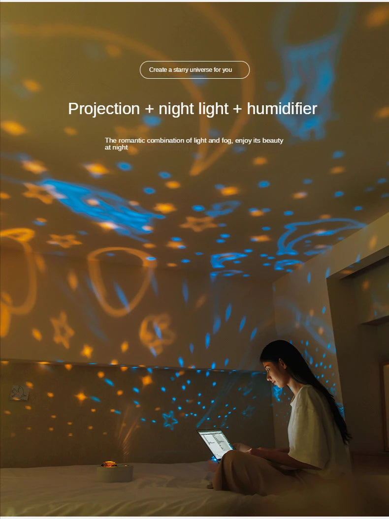 Humidifier Double Spray Projection Lamp USB Starry Sky Rotating Night Lamp