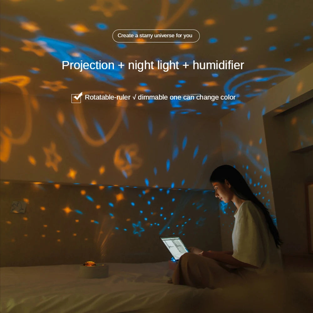 Humidifier Double Spray Projection Lamp USB Starry Sky Rotating Night Lamp