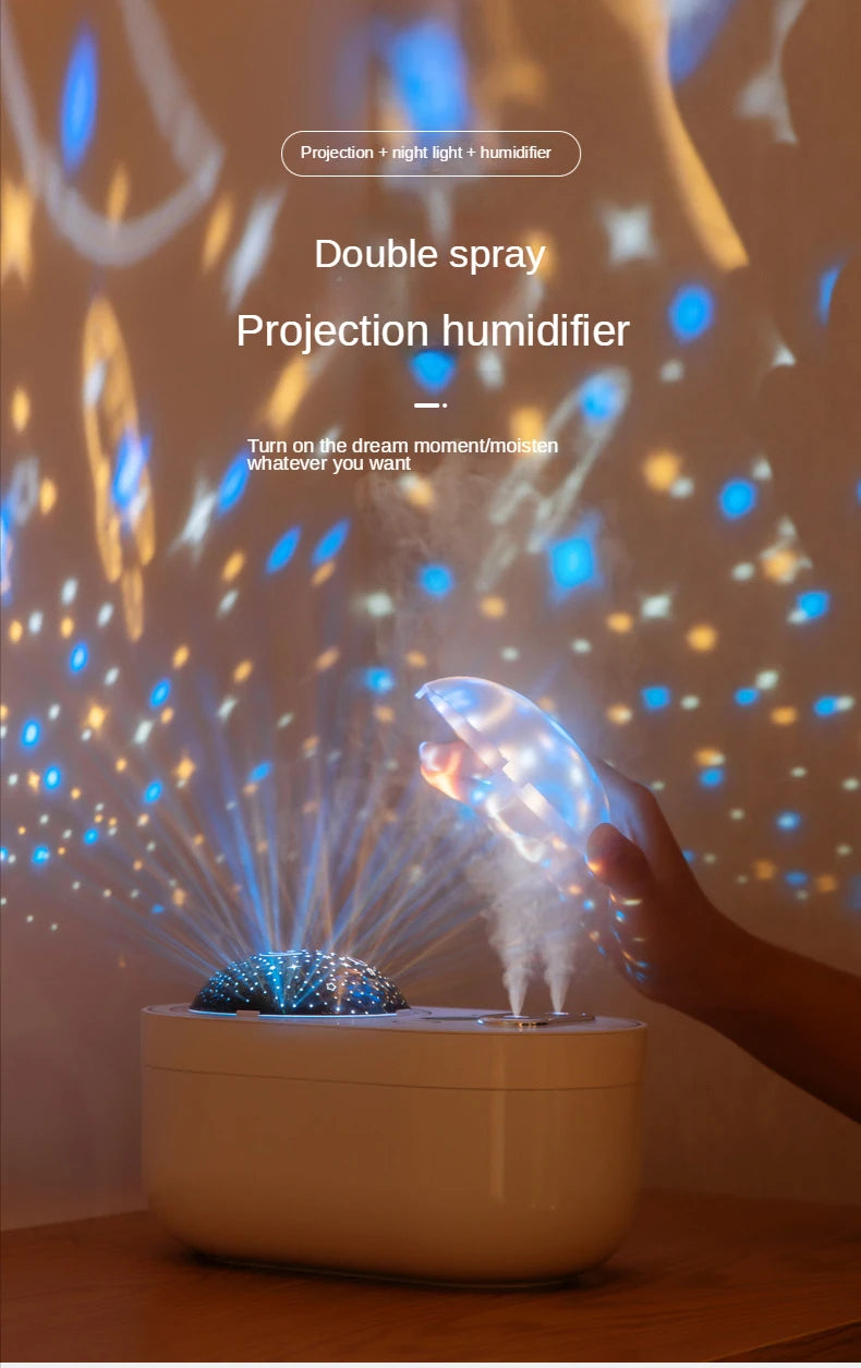 Humidifier Double Spray Projection Lamp USB Starry Sky Rotating Night Lamp